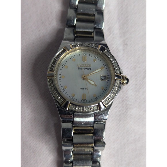 WORKING Citizen Eco-drive‎ Diamond accent 2 tone Womens mother of pearl Watch main image 6